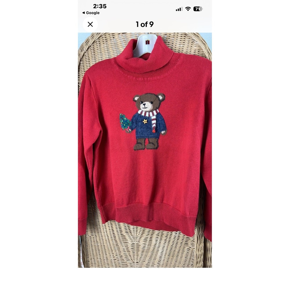 Marisa Christina Christmas 2002 Teddy Bear Turtleneck Sweater Red Womens Large